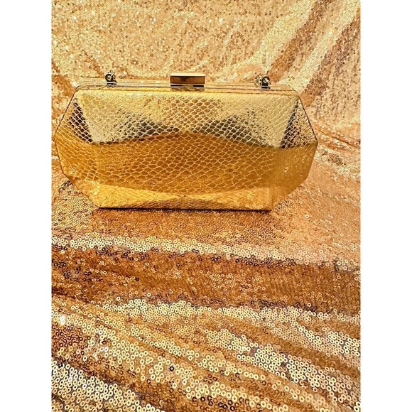 I.N.C. Copper Rose Gold Silver Colored Geometric Textured Clutch Evening Bag - Picture 2 of 7